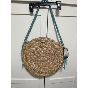 Sun N Sand Beach Bag Natural Straw round tote Blue NWT